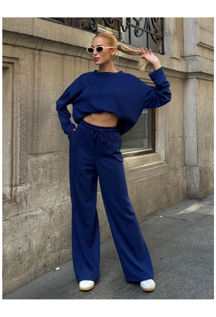 Modal Kumaş Lacivert Oversize Sweat İkili Takım