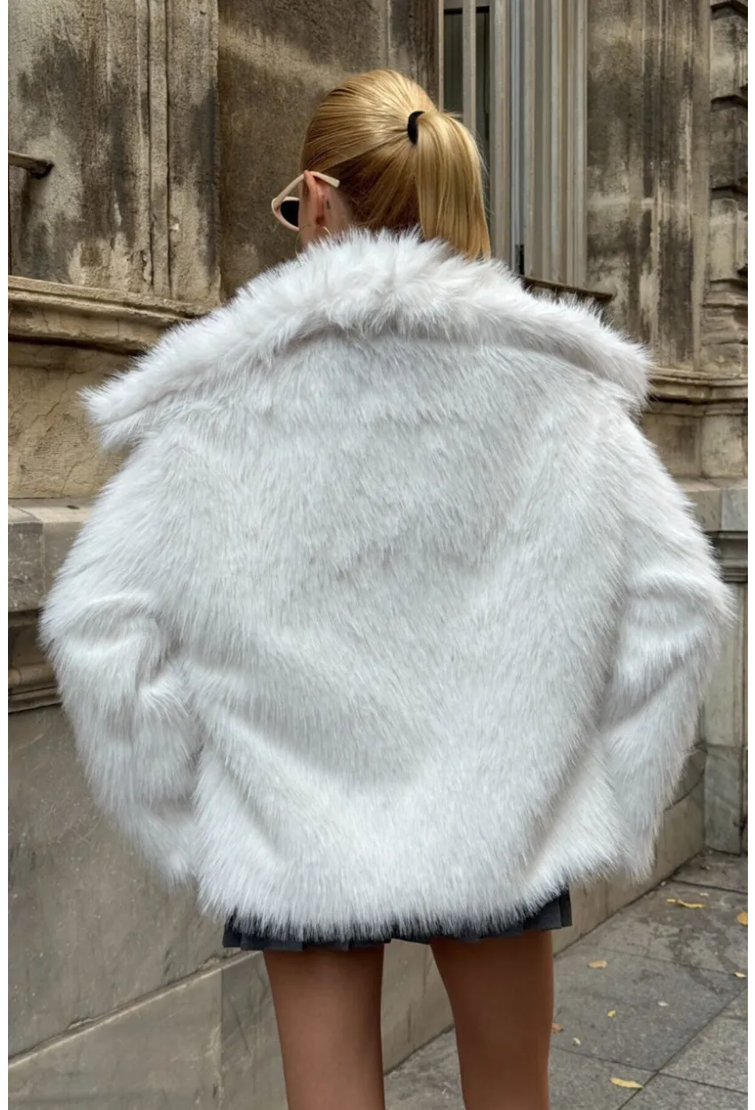 Suni Kürk Premium Peluş Ceket Ekru