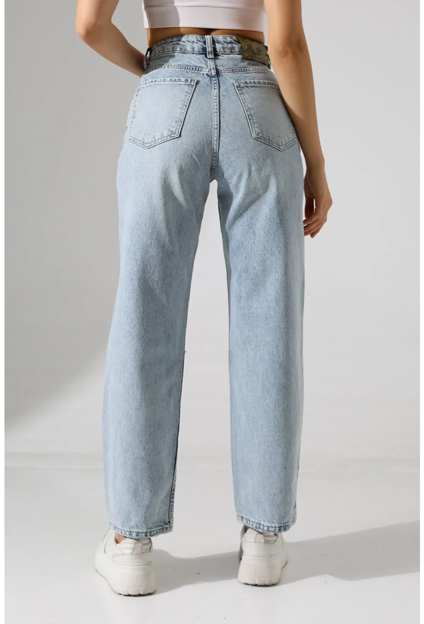 Yüksek Bel Düz Kesim Açık Mavi Jean