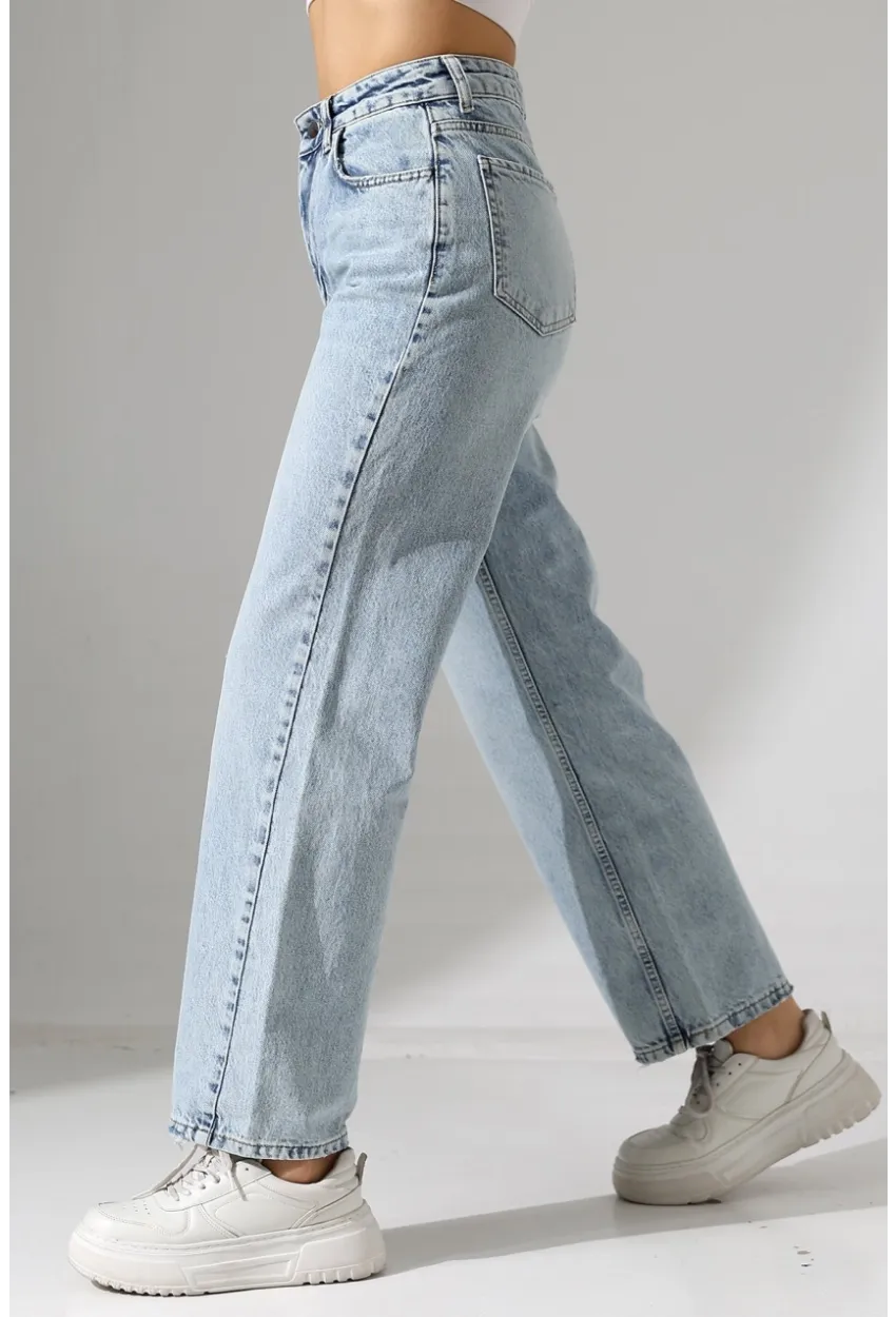 Yüksek Bel Düz Kesim Açık Mavi Jean