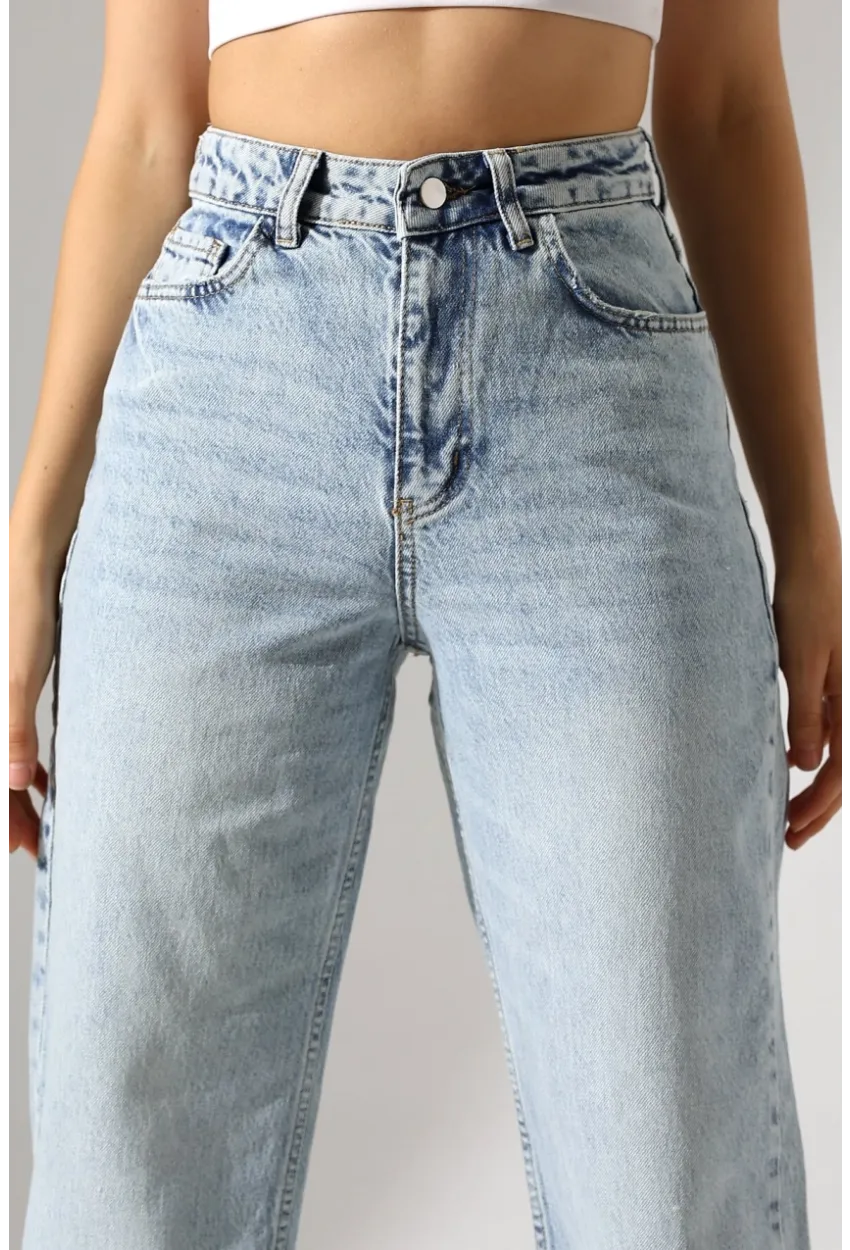 Yüksek Bel Düz Kesim Açık Mavi Jean
