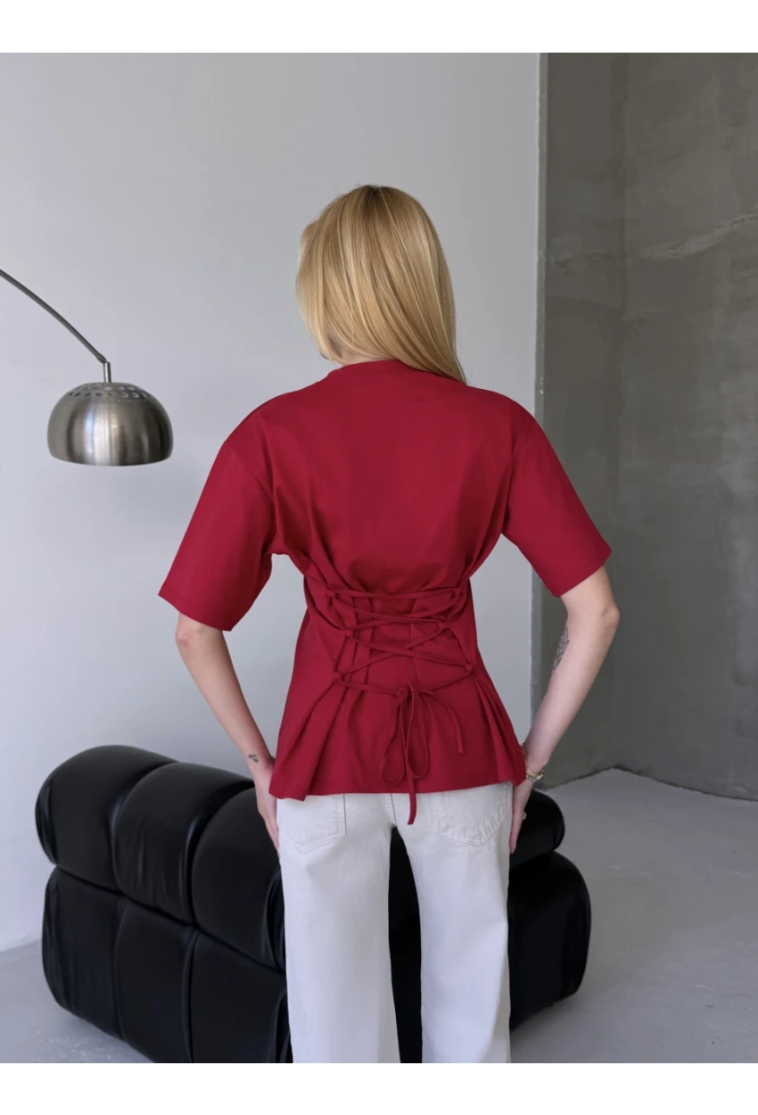 Arka Bağcıklı Belden Oturtmalı T-shirt