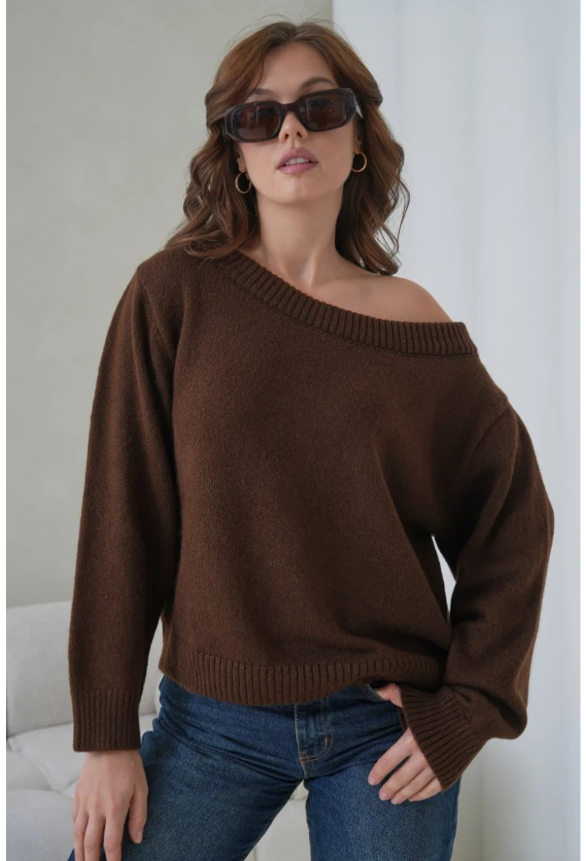 Asimetrik Yaka Oversize Triko Kazak