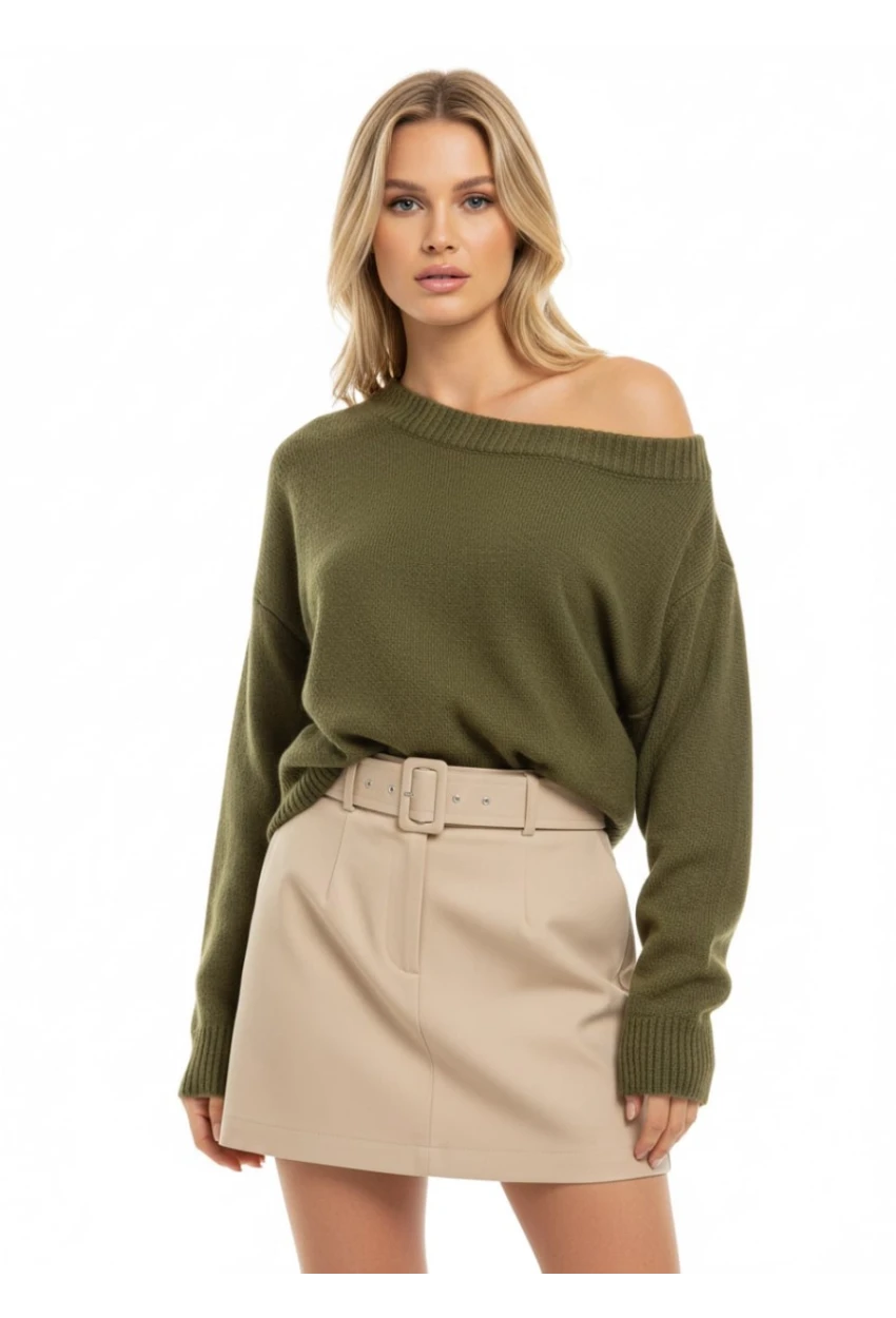 Asimetrik Yaka Oversize Triko Kazak