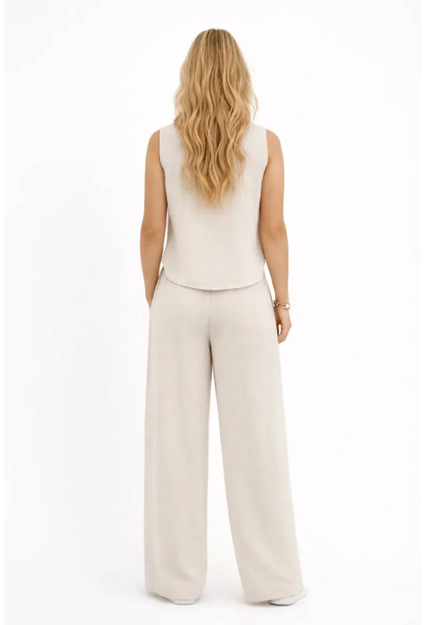 Askılı Yanları Halat Detaylı Gömlek Pantolon Keten Takım