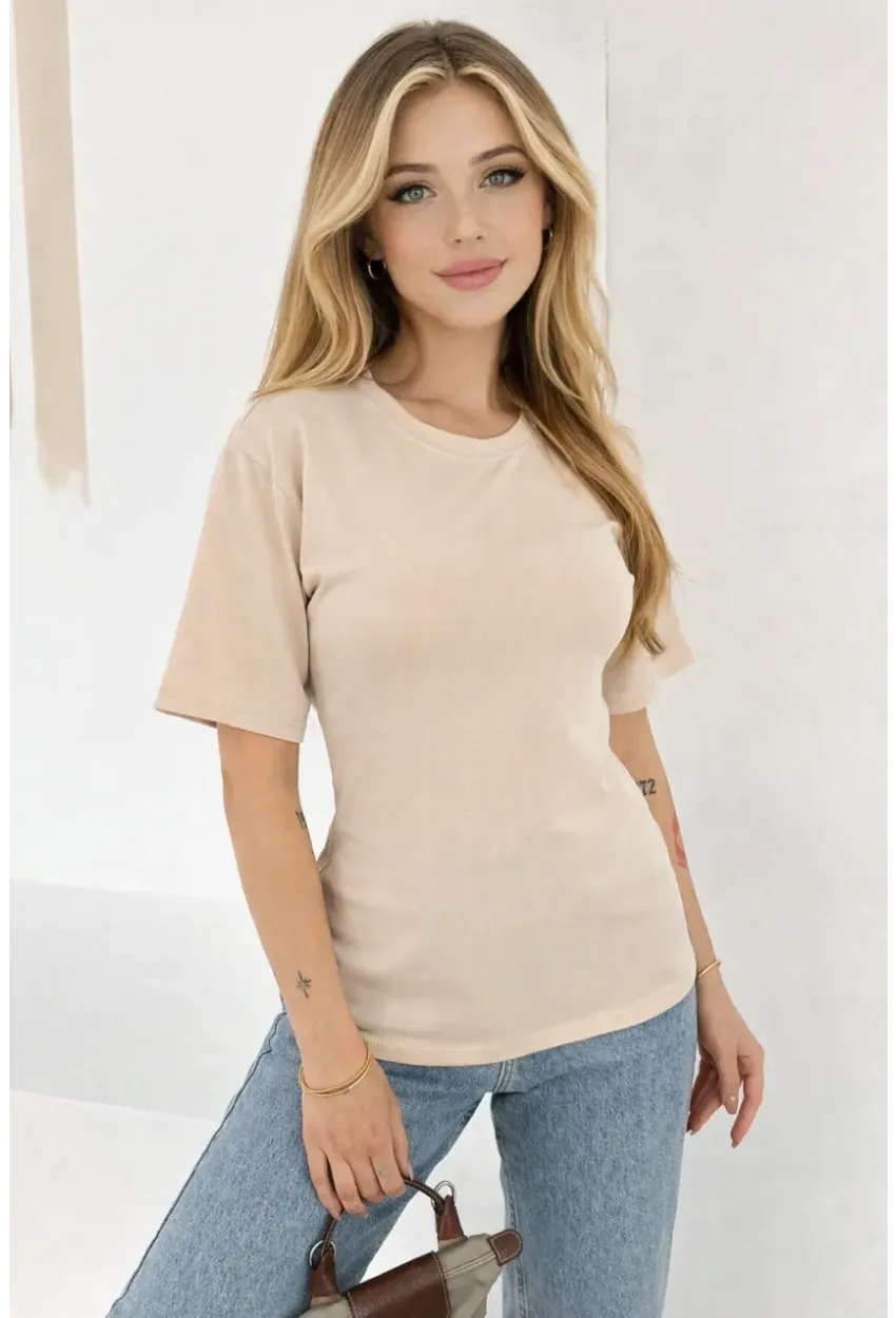 Bağlama Detaylı Kısa Kollu Tişört Bej