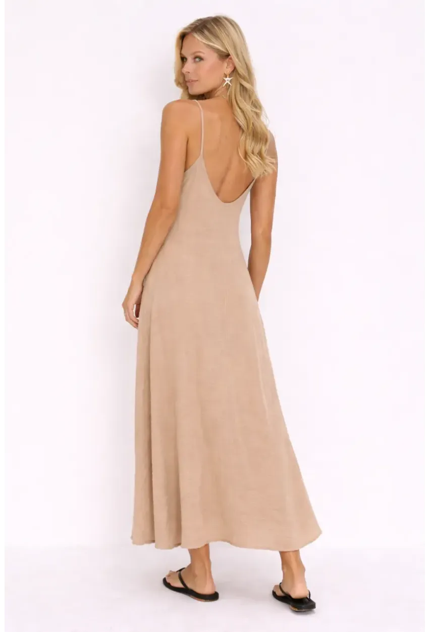 Bej Askılı Salaş Maxi Elbise