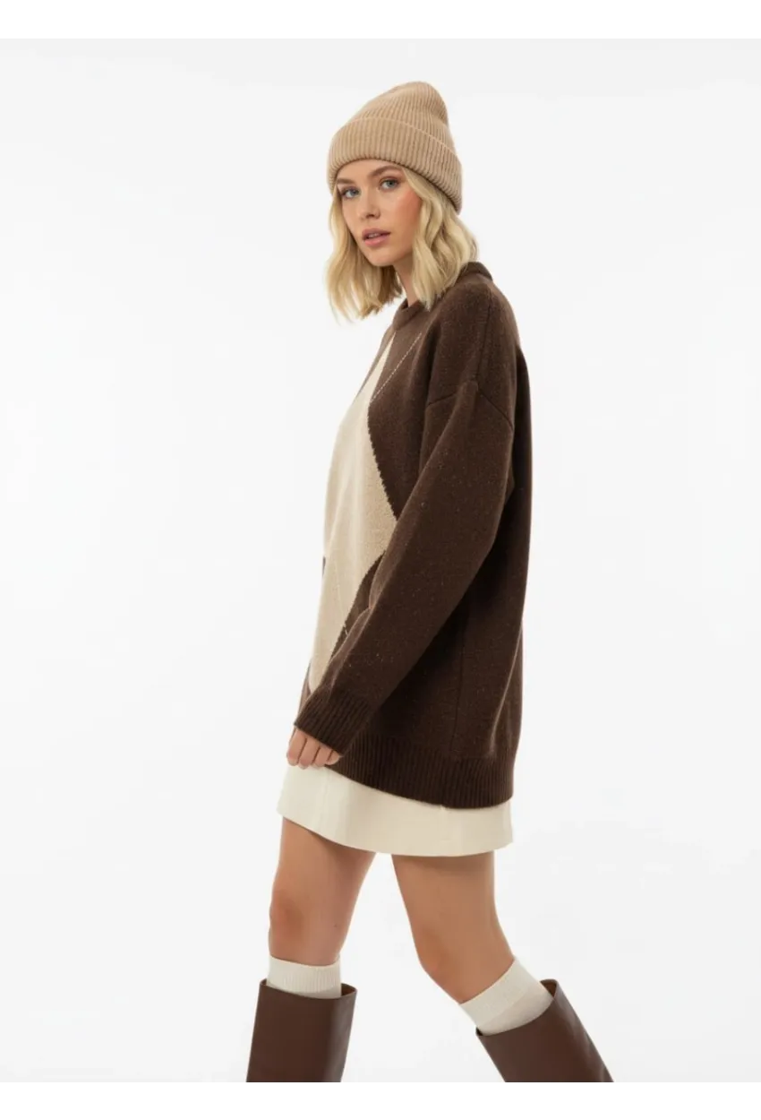 Bisiklet Yaka Baklava Desen Triko Kazak