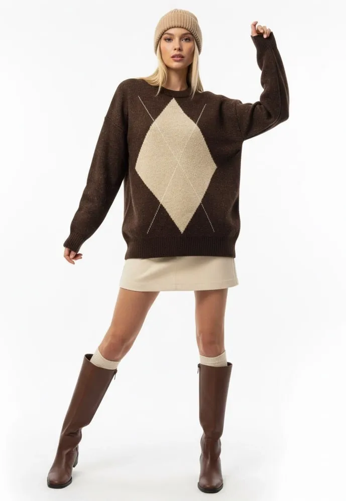 Bisiklet Yaka Baklava Desen Triko Kazak