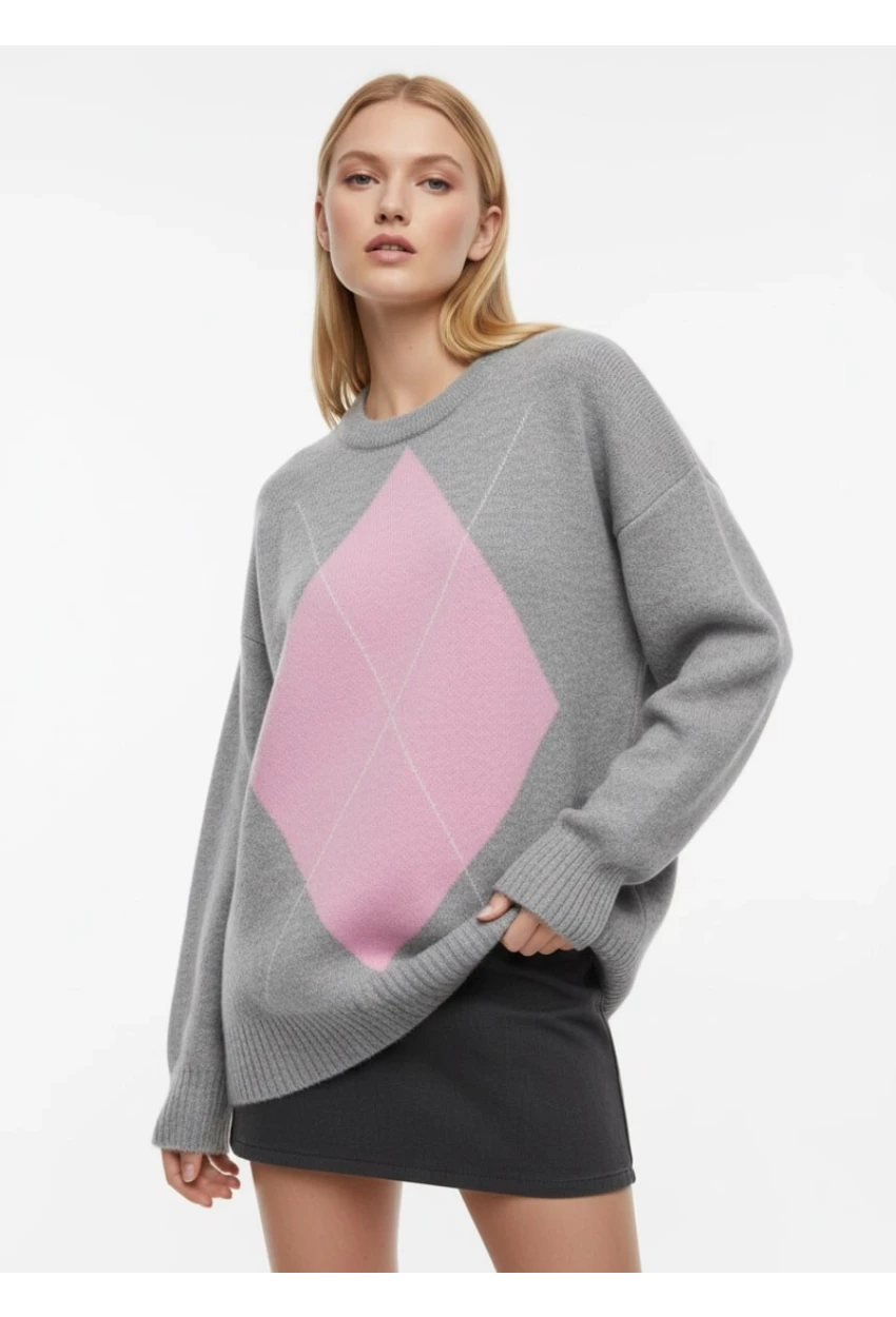 Bisiklet Yaka Baklava Desen Triko Kazak