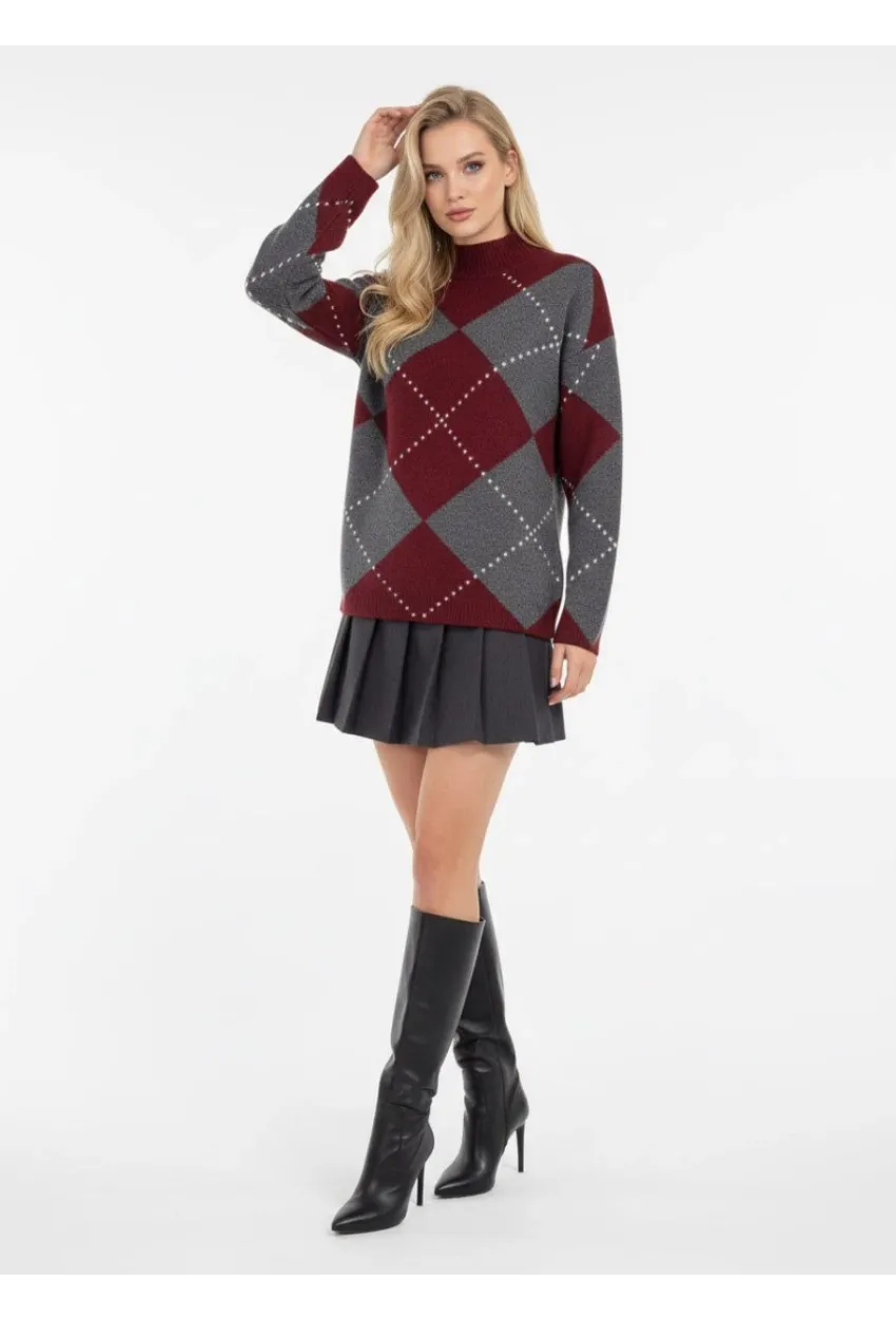 Bisiklet Yaka Baklava Desenli Triko Kazak