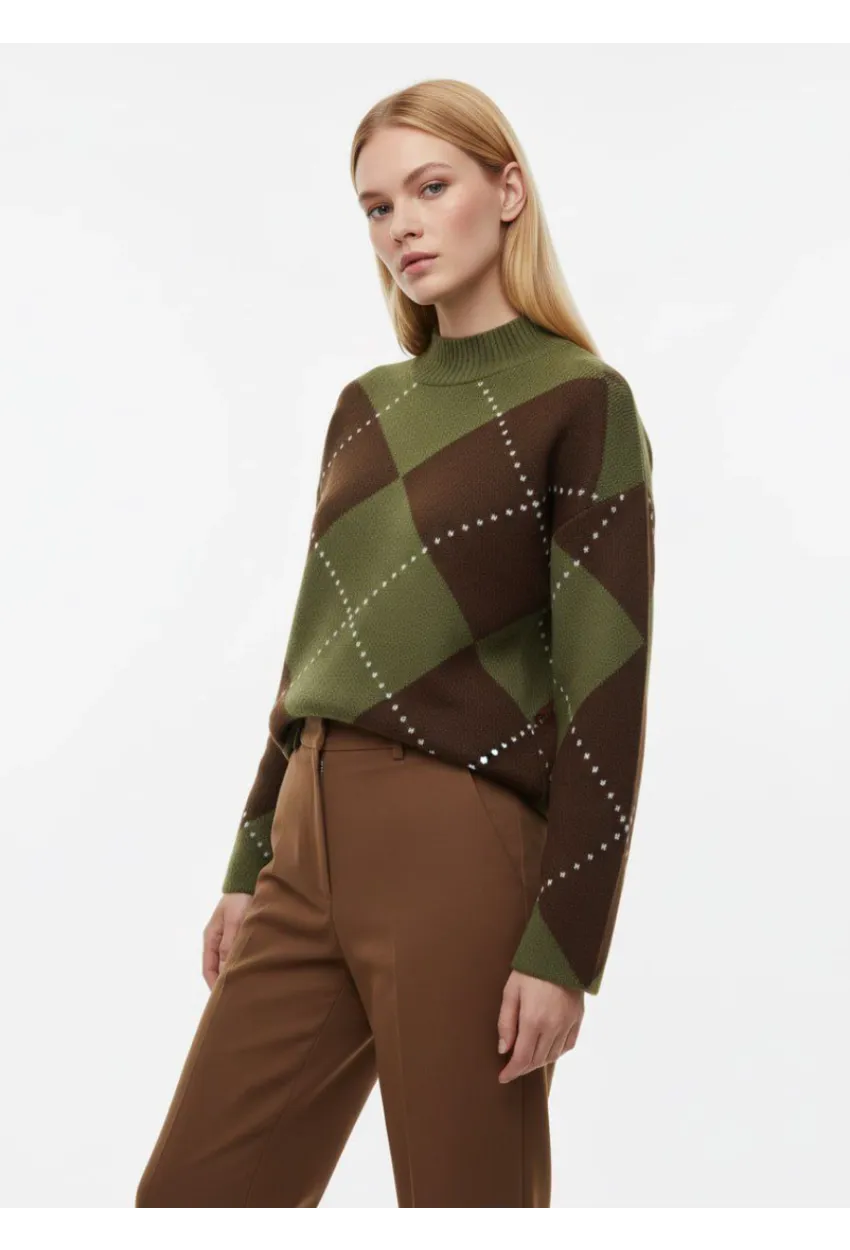 Bisiklet Yaka Baklava Desenli Triko Kazak