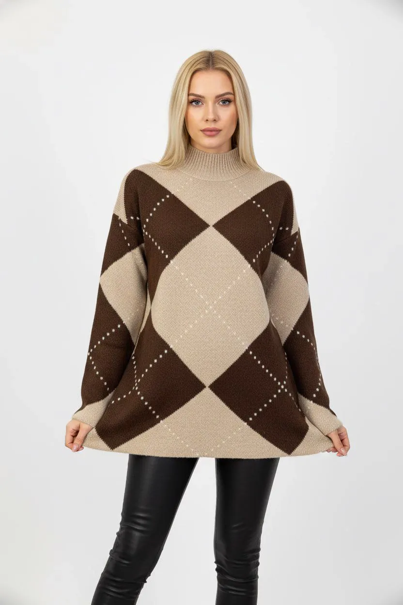 Bisiklet Yaka Baklava Desenli Triko Kazak