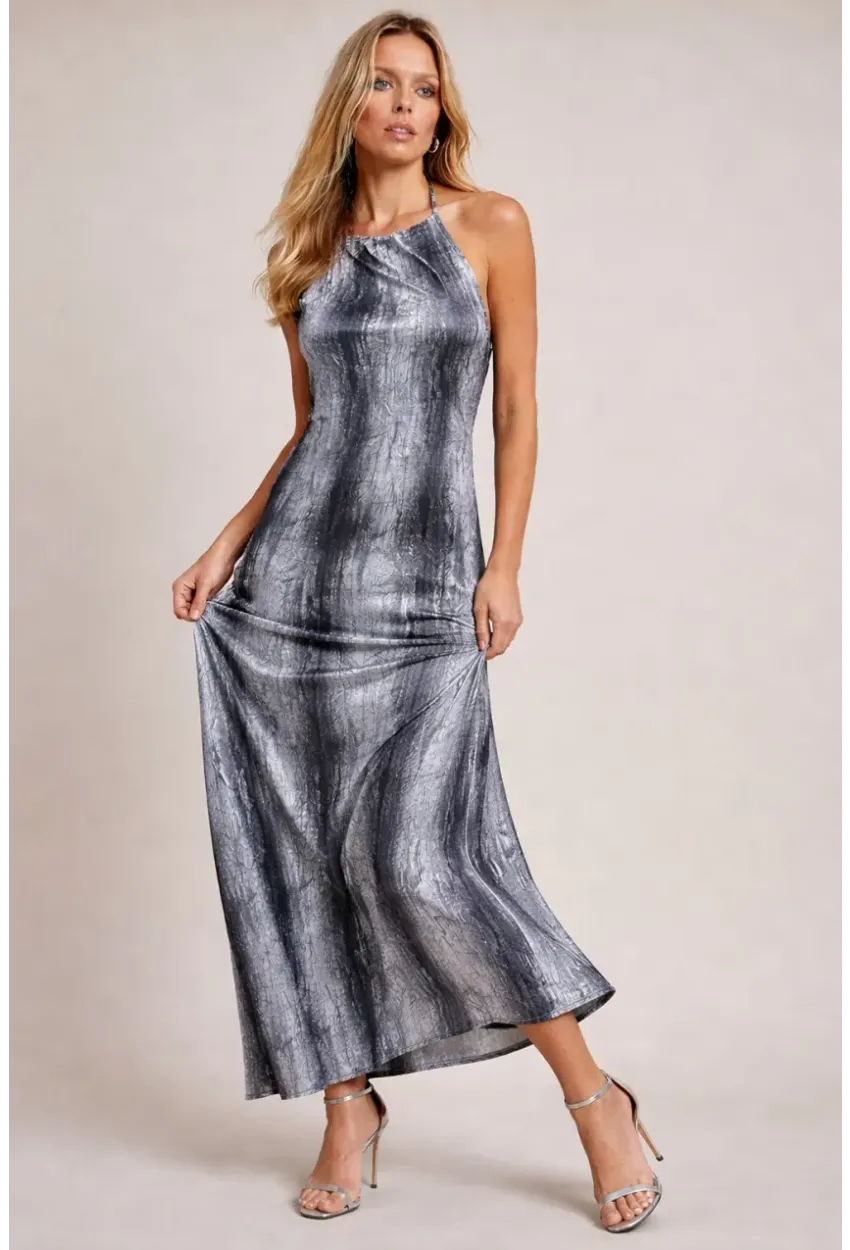 Boyundan Bağlamalı Sırt Dekolte Tasarım Elbise