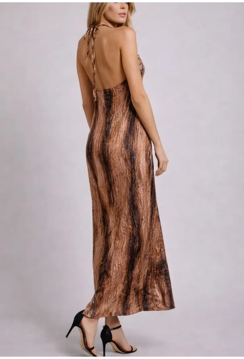 Boyundan Bağlamalı Sırt Dekolte Tasarım Elbise