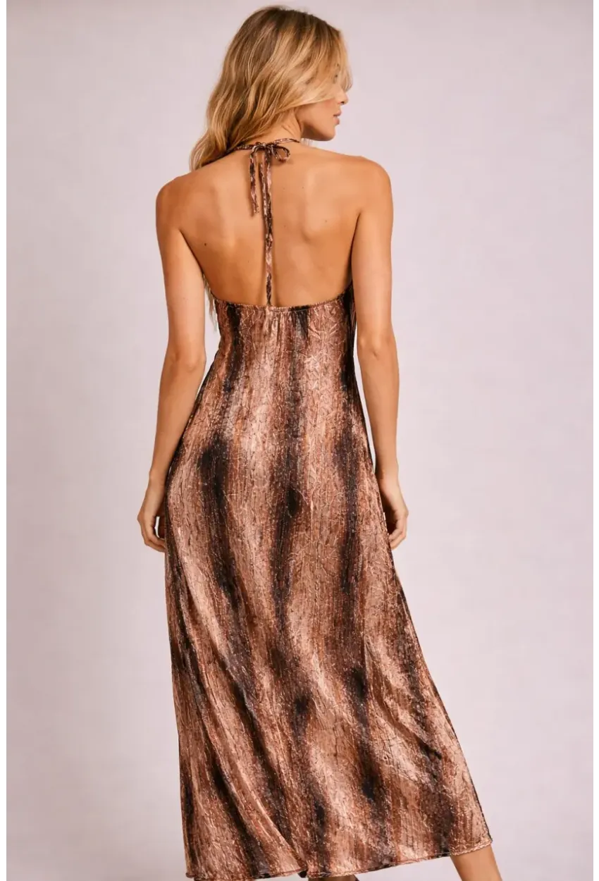 Boyundan Bağlamalı Sırt Dekolte Tasarım Elbise