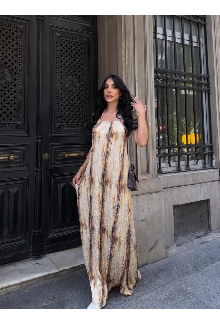 Boyundan Bağlamalı Sırt Dekolte Tasarım Elbise