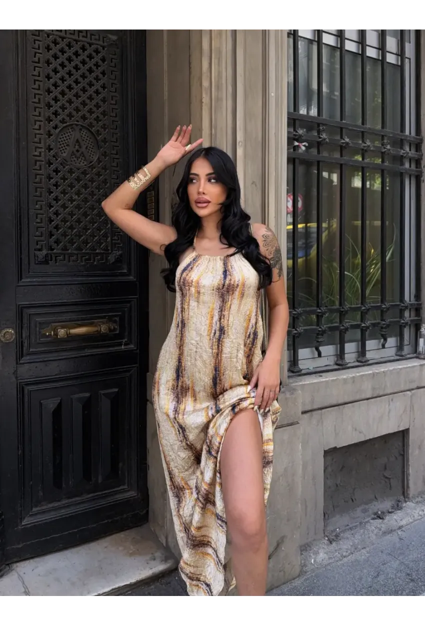 Boyundan Bağlamalı Sırt Dekolte Tasarım Elbise