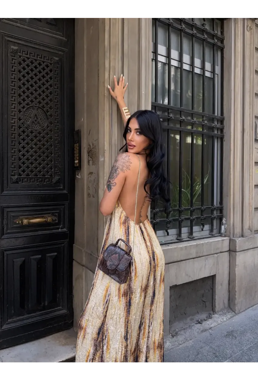 Boyundan Bağlamalı Sırt Dekolte Tasarım Elbise