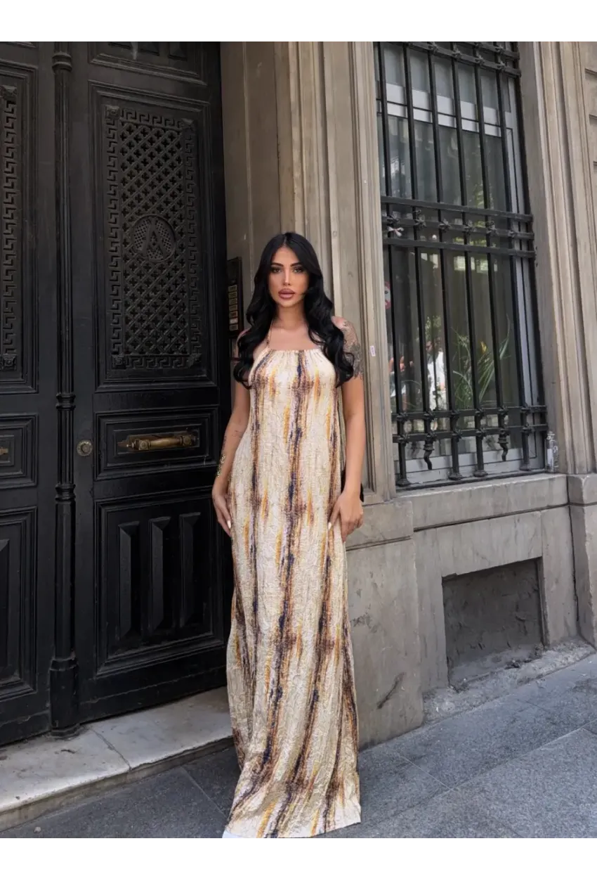 Boyundan Bağlamalı Sırt Dekolte Tasarım Elbise