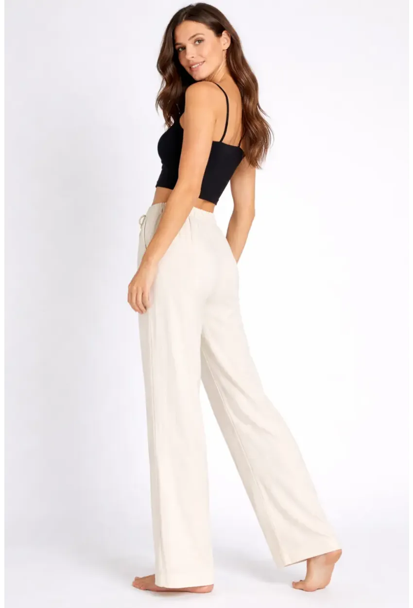 Bürümcük Kumaş Lastikli Bel Salaş Pantolon – Ekru Rahat Kesim Günlük Şıklık