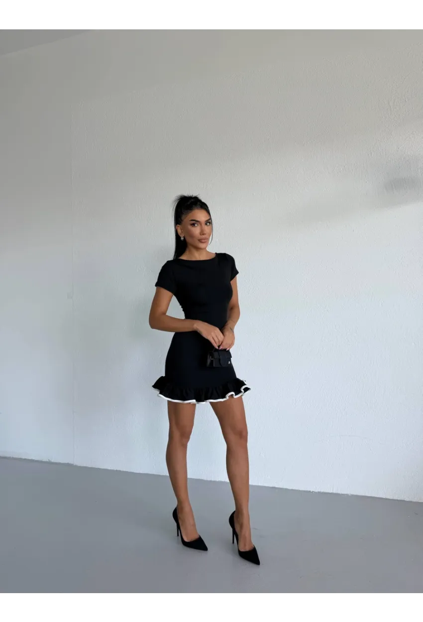 Dalgıç Kumaş Biyeli Elbise Siyah