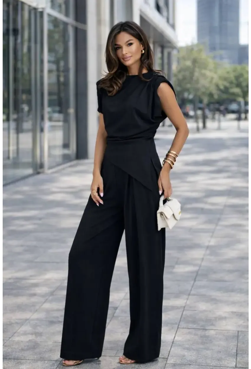 Dalgıç Kumaş Pantalon Bluz Takım Siyah