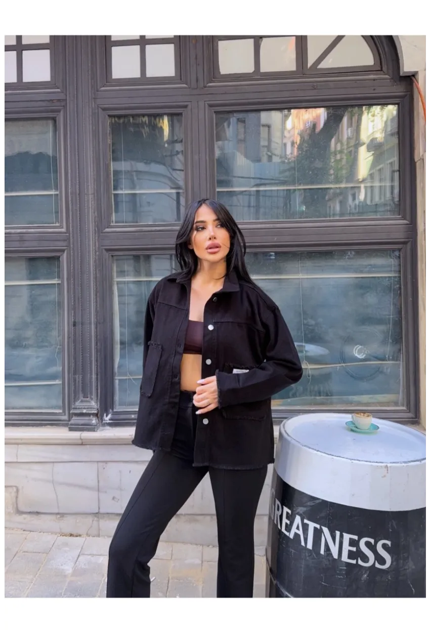 Design Arma Detay Gabardin Gömlek Siyah