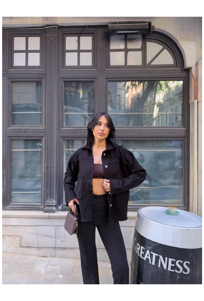 Design Arma Detay Gabardin Gömlek Siyah