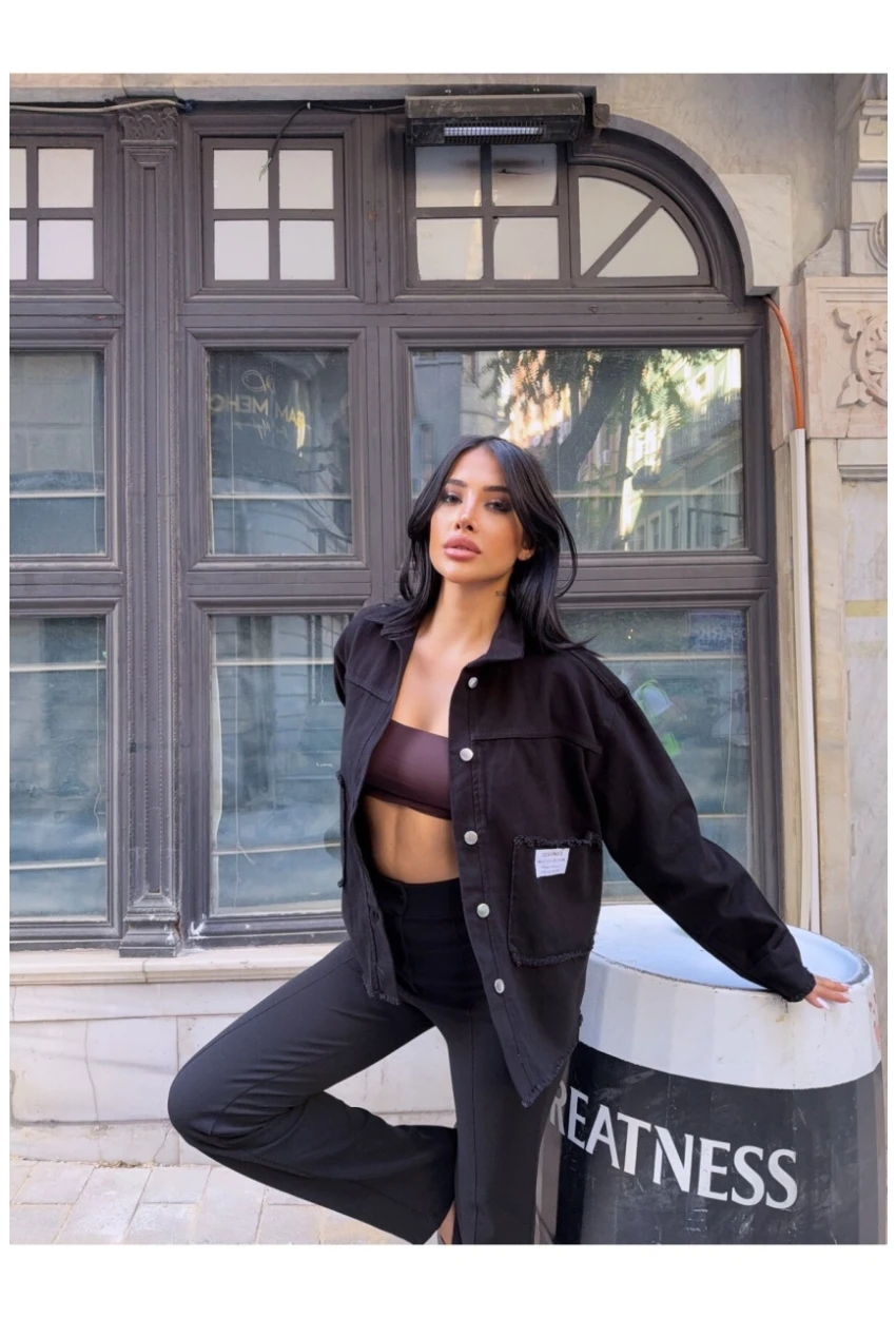 Design Arma Detay Gabardin Gömlek Siyah