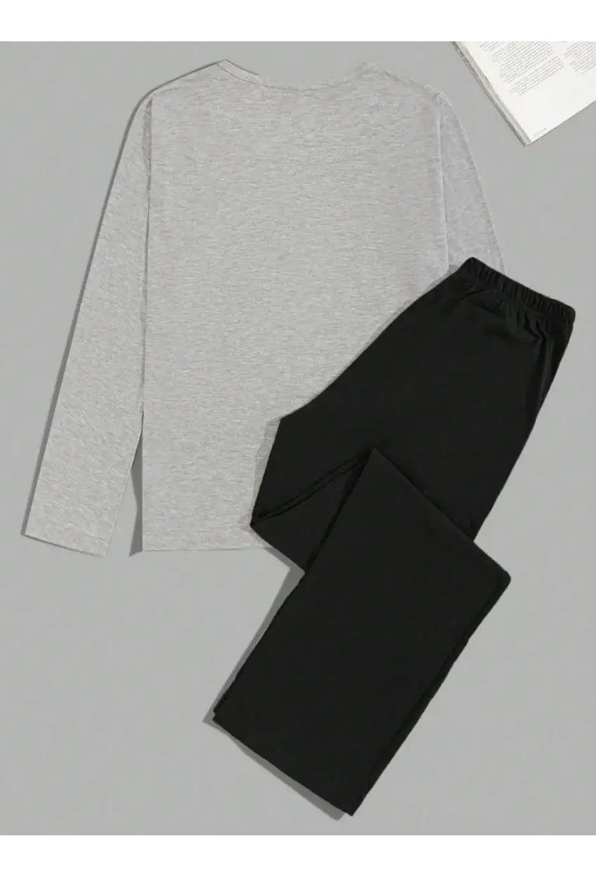 Erkek Uzun Kollu Pijama Takımı Ayı Baskılı