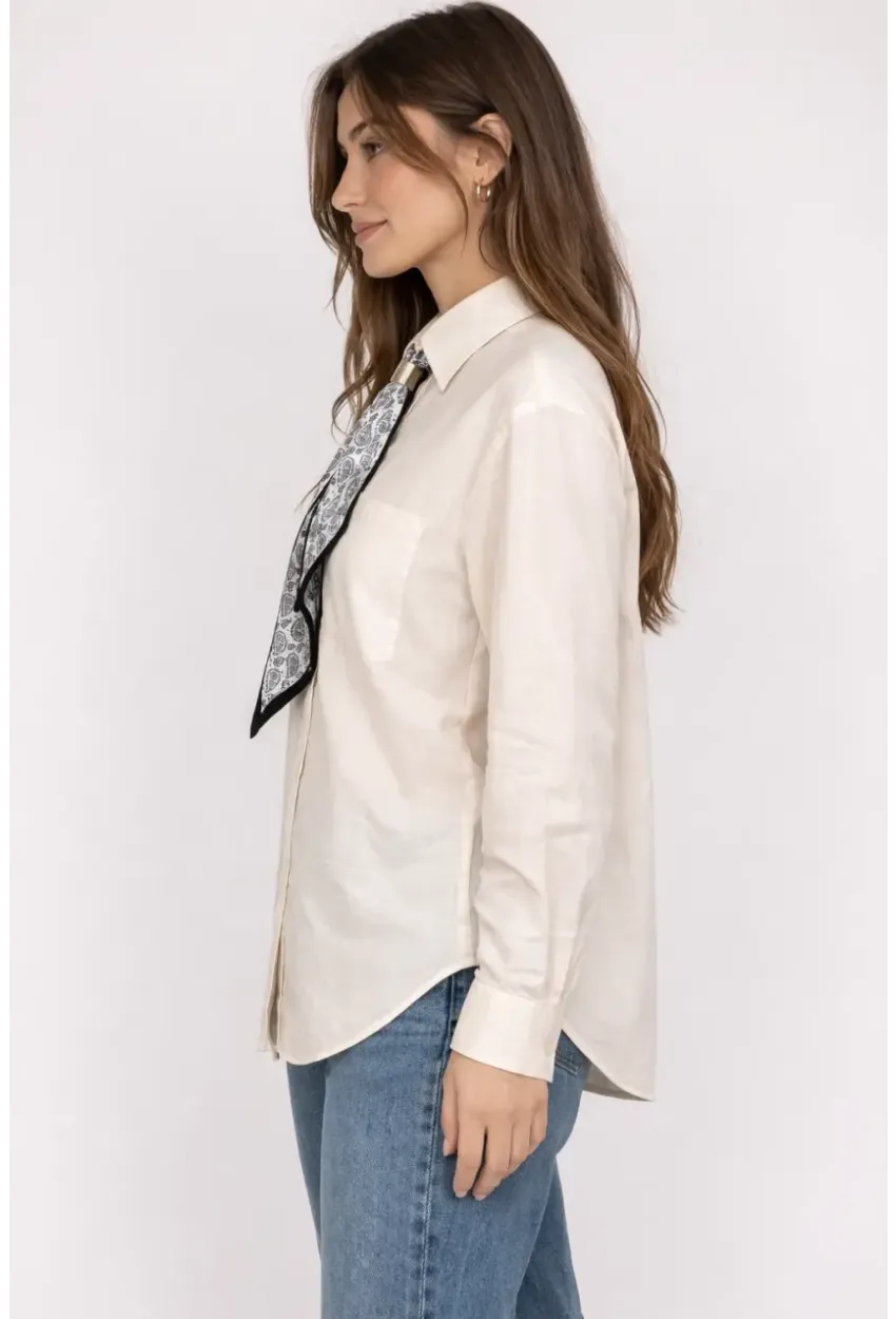 Fularlı Gömlek Ekru