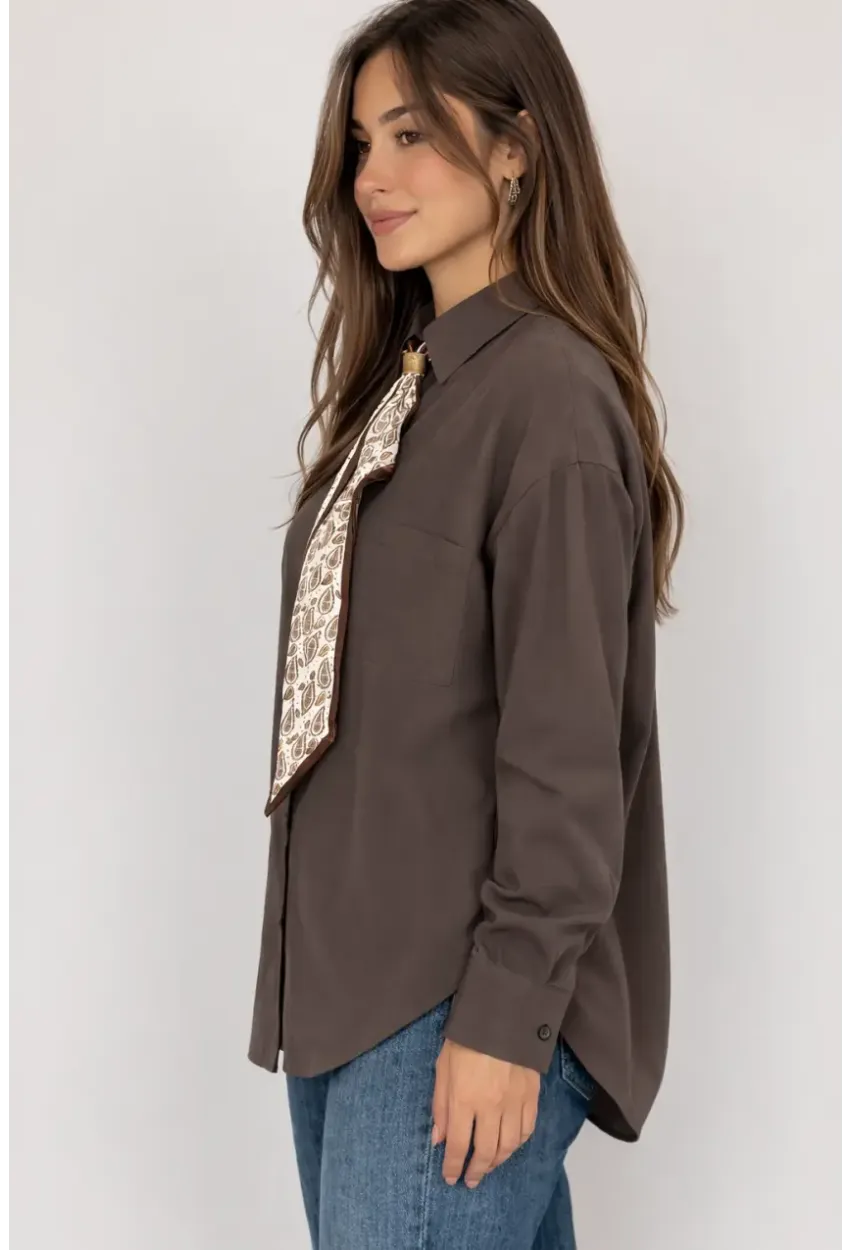 Fularlı Gömlek Kahverengi