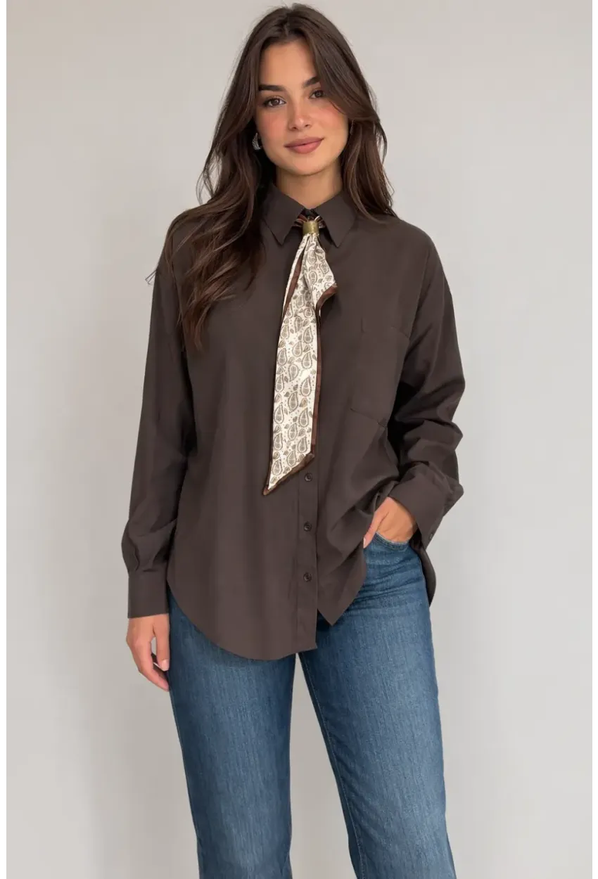 Fularlı Gömlek Kahverengi