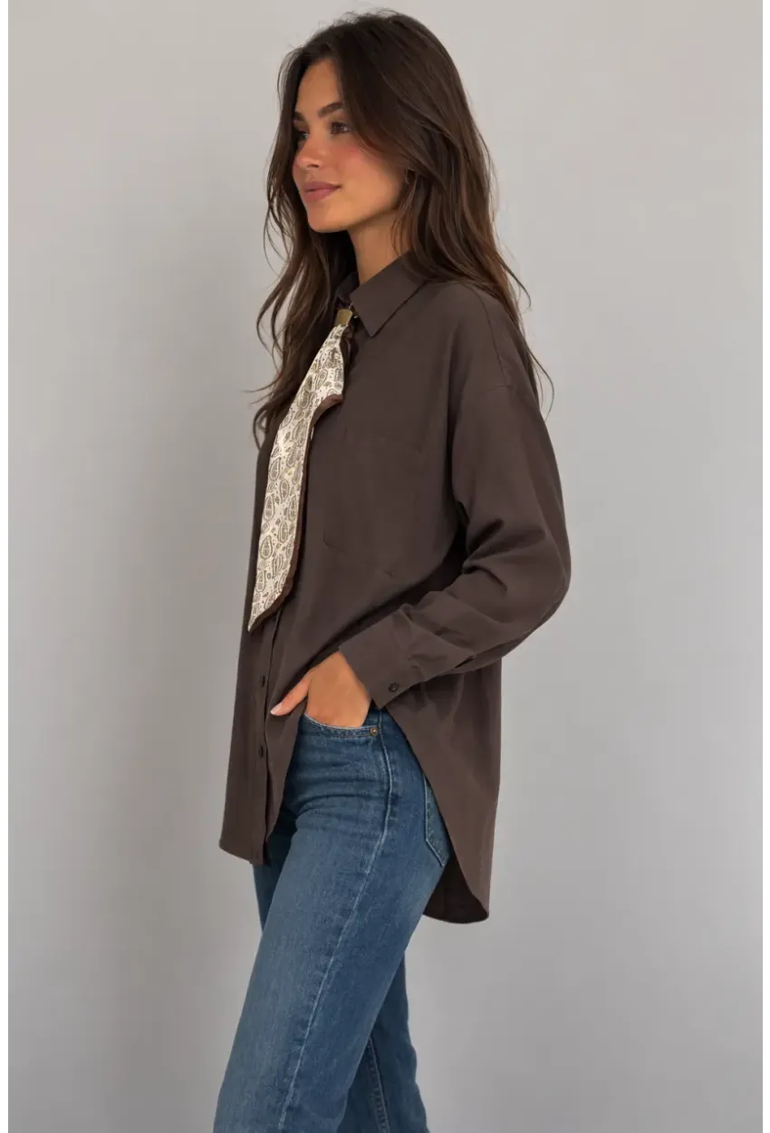 Fularlı Gömlek Kahverengi