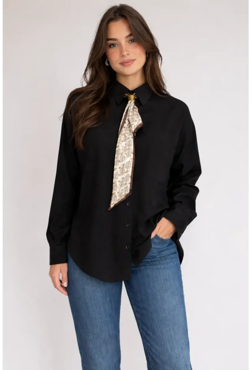 Fularlı Gömlek Siyah