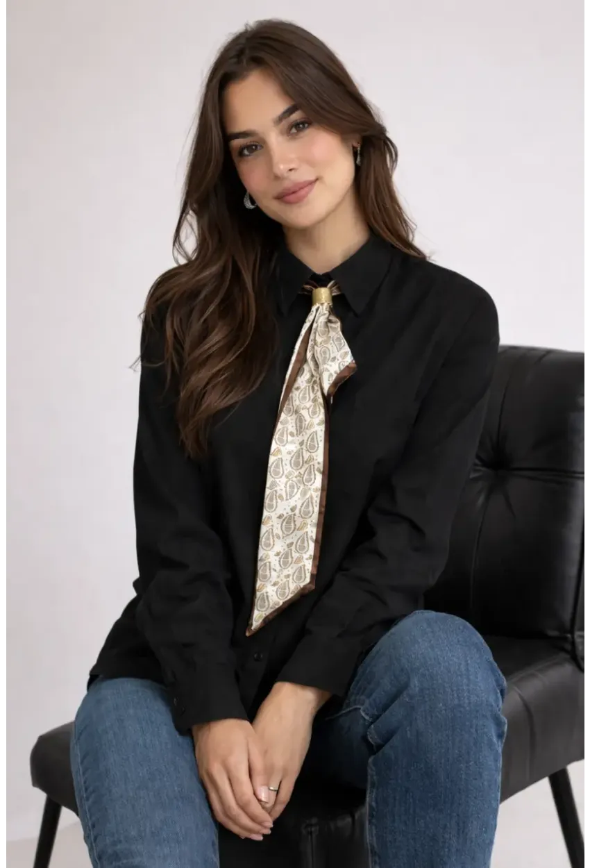 Fularlı Gömlek Siyah