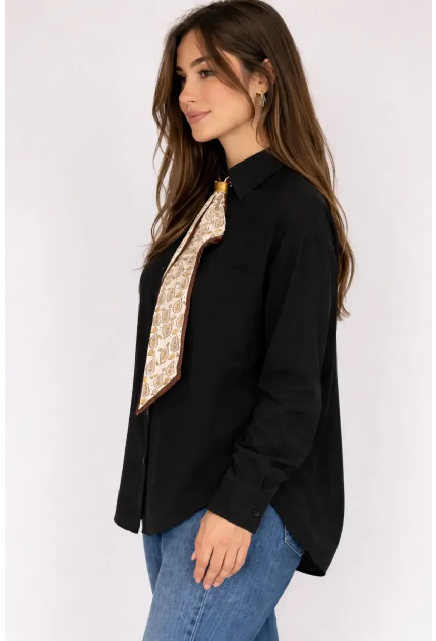 Fularlı Gömlek Siyah