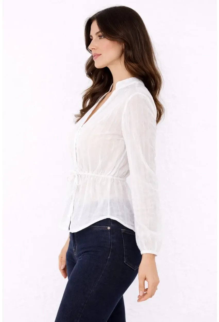 Hakim Yaka V Düğmeli Bluz Beyaz