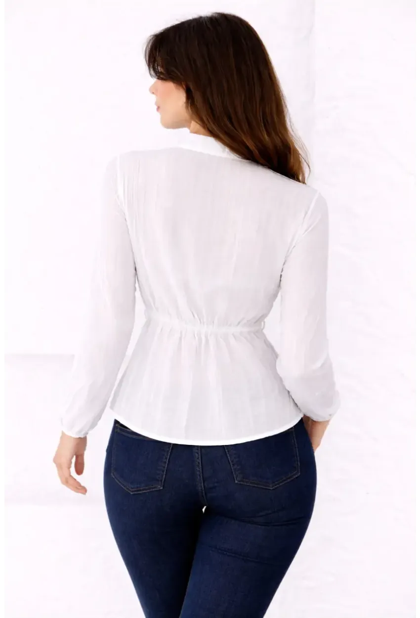 Hakim Yaka V Düğmeli Bluz Beyaz