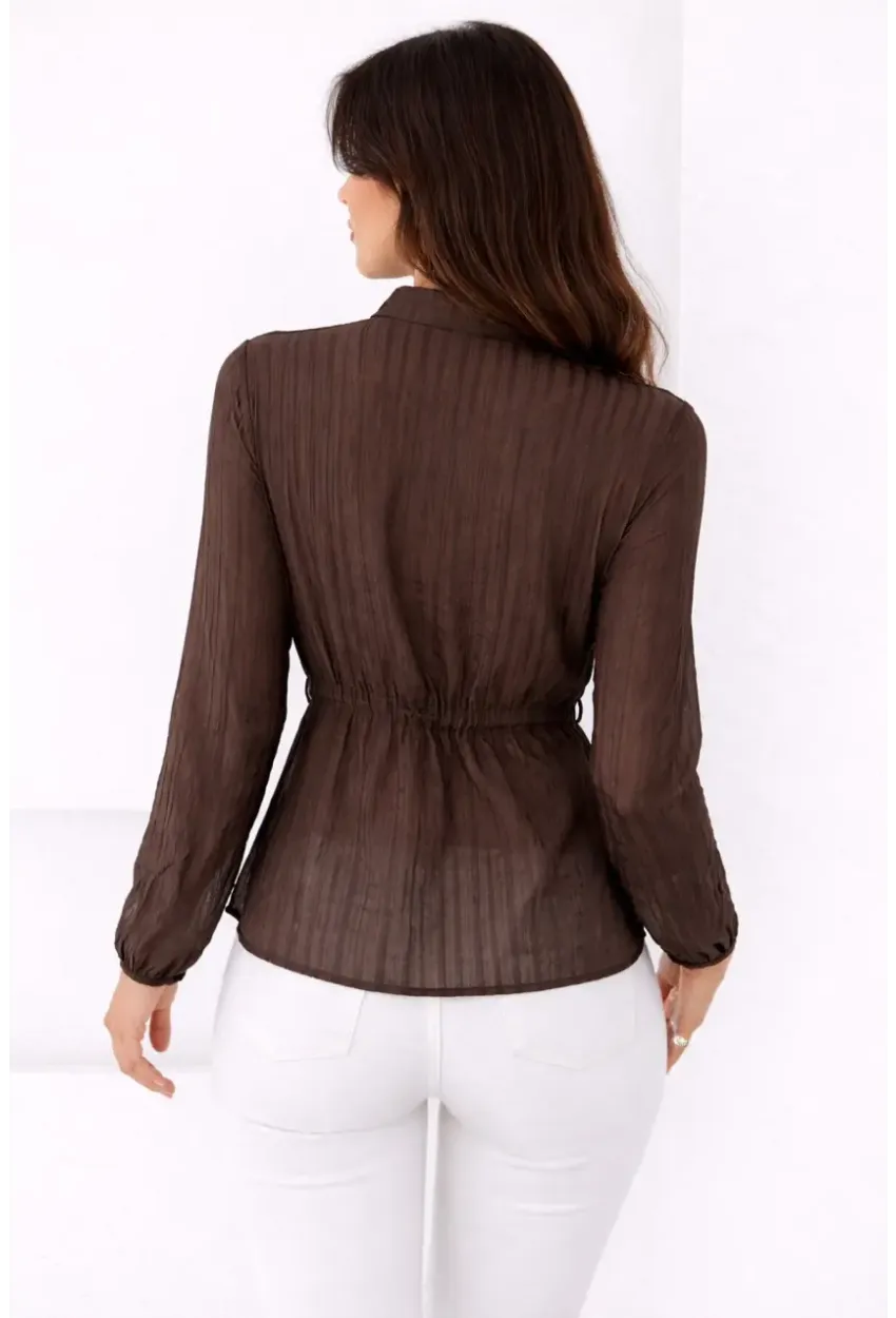 Hakim Yaka V Düğmeli Bluz Kahverengi