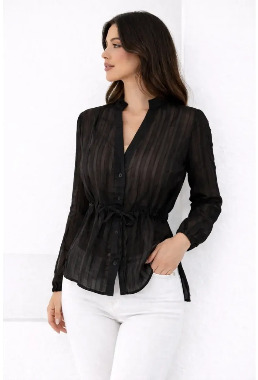 Hakim Yaka V Düğmeli Bluz Siyah