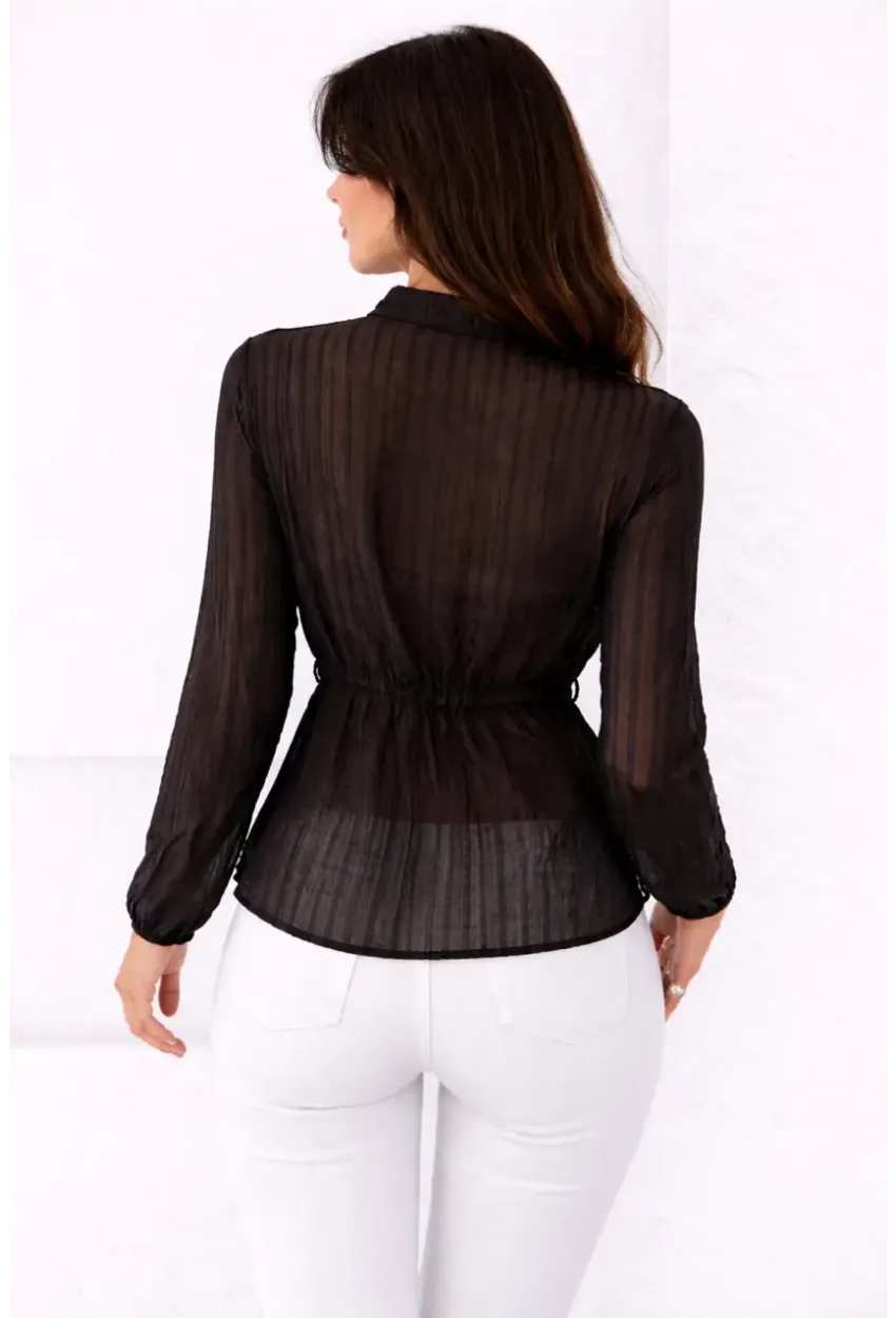 Hakim Yaka V Düğmeli Bluz Siyah