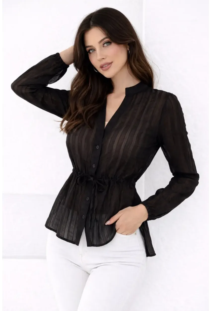 Hakim Yaka V Düğmeli Bluz Siyah