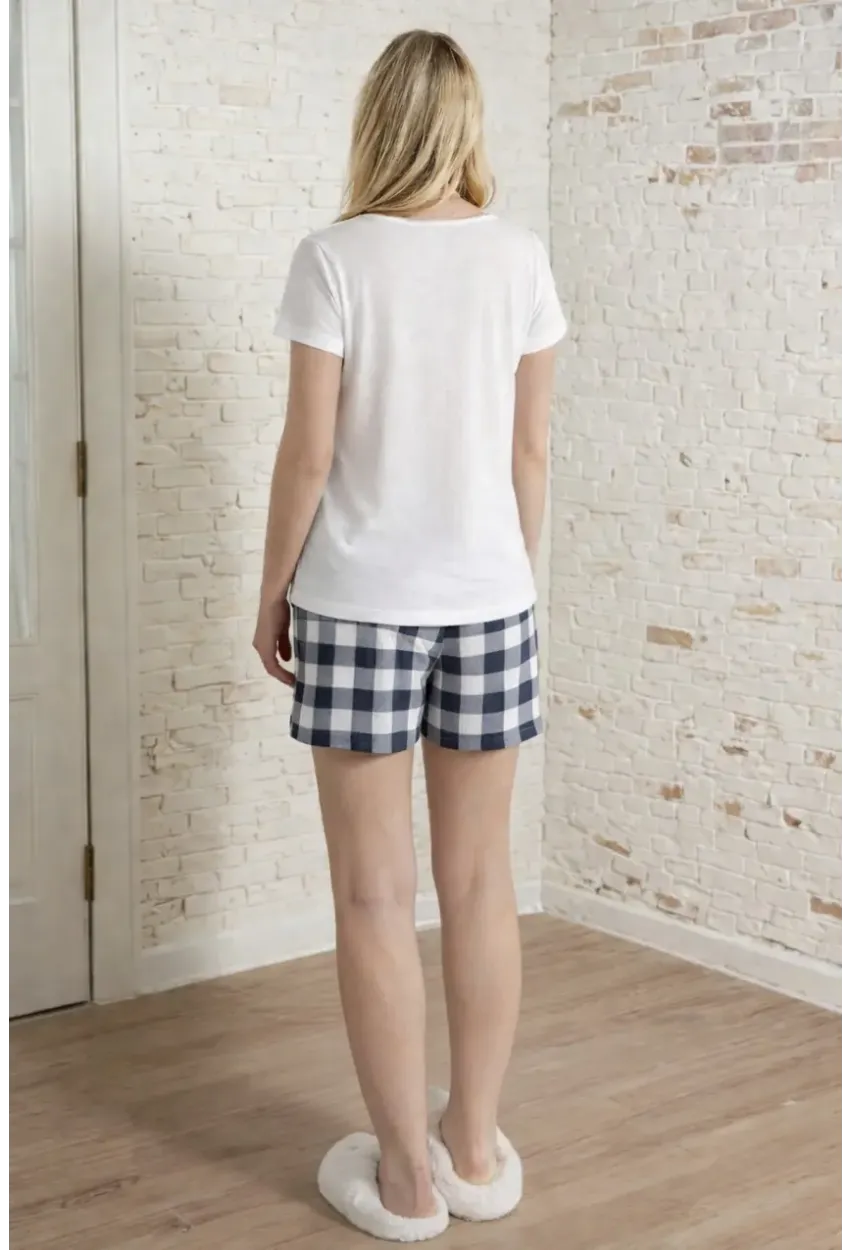 Honey Baskılı Ekose Şortlu Kadın Pijama Takımı