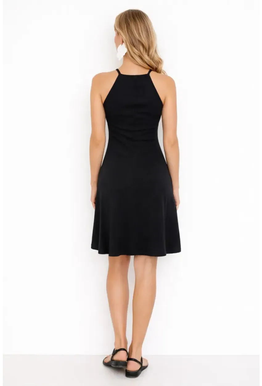 Siyah Kaşkorse Halter Yaka Mini Elbise