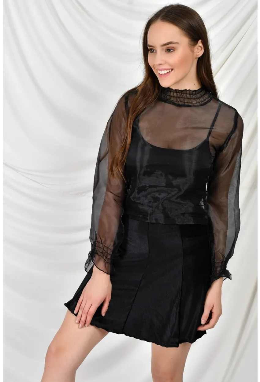 Kadife Parçalı Lastikli Kısa Etek