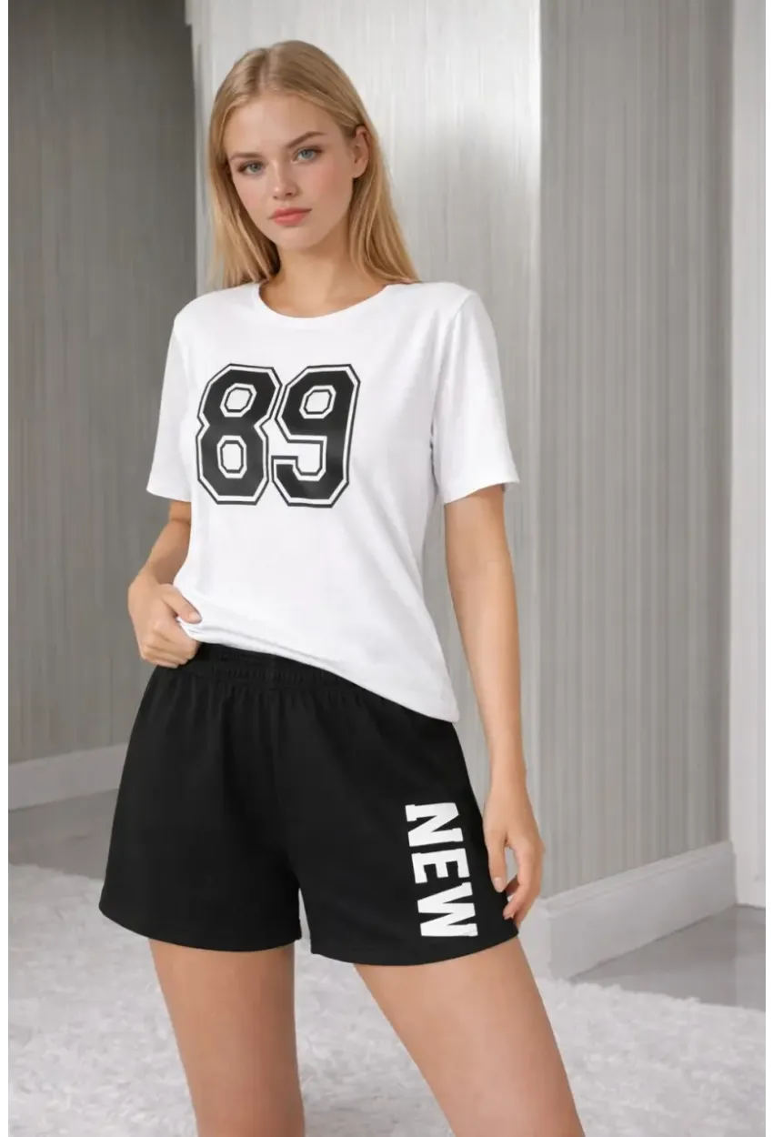 Kadın 89 Baskılı Şortlu Alt Üst Pijama Takımı