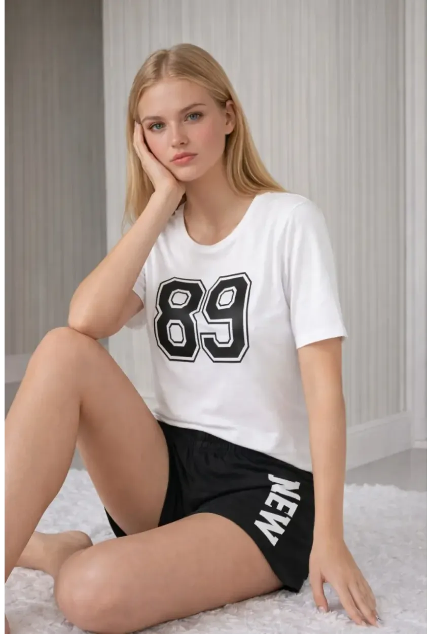 Kadın 89 Baskılı Şortlu Alt Üst Pijama Takımı