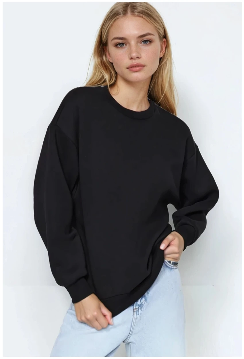Kadın Basic Siyah Oversize Sweatshirt